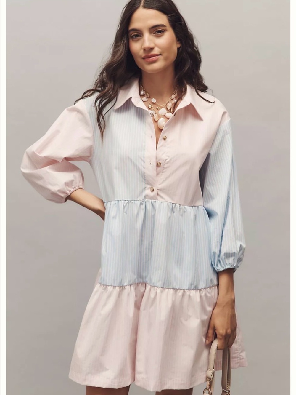 Anthropologie Pastel Pink and Baby Blue Tiered Mini Dress